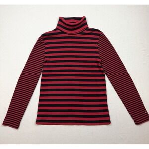 Tommy Hilfiger Red Black Women's Turtle Neck Sz‎ M Preppy Coastal Nautical